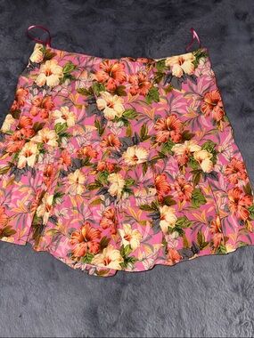 Zara Pink Floral Tiered Skort with Orange and Cream Hibiscus Print